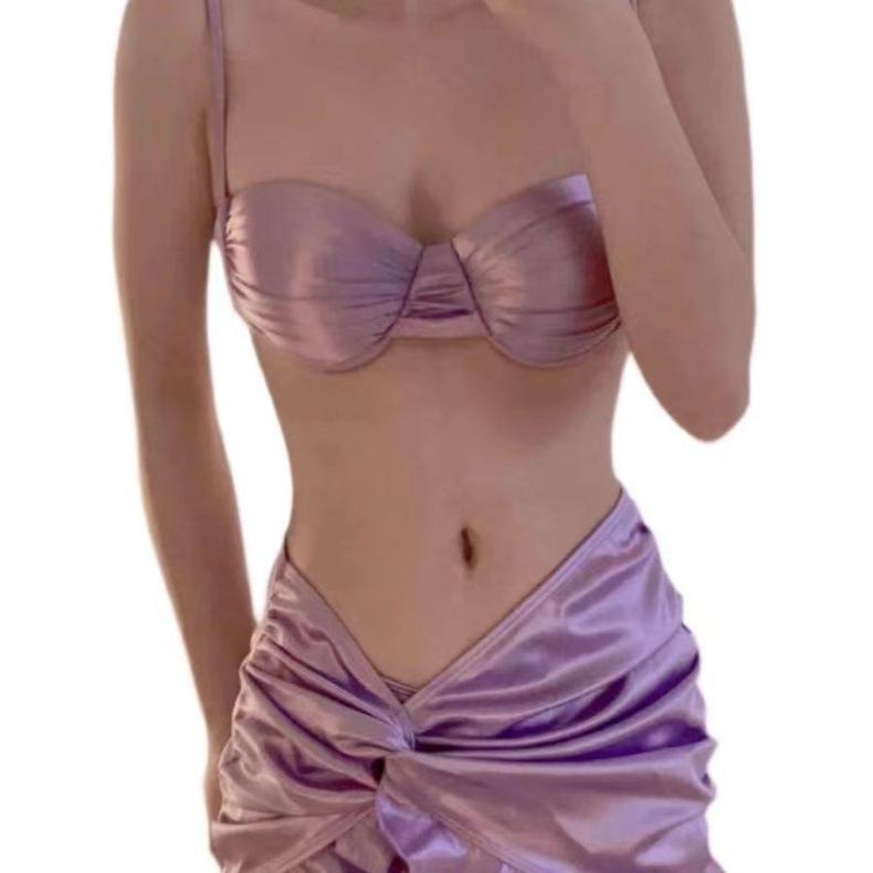 Thai-Style Glamorous High-Shine Hot Girl Swimsuit Bikini with Hip-Hugging Skirt