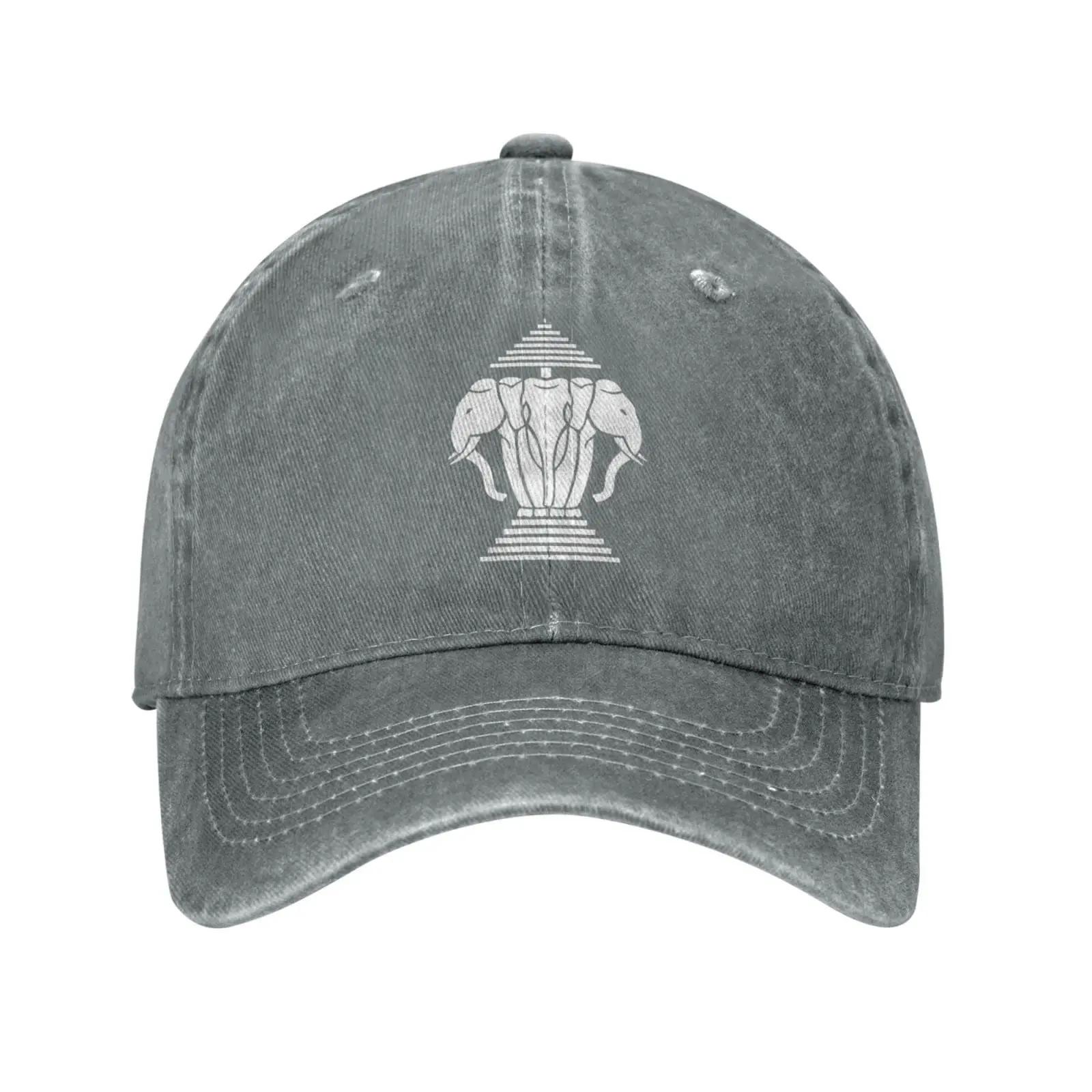 

Laos Three Headed Elephant Washed Denim Hats Casual Baseball Cap for Men Women Adjustable Trucker Hat