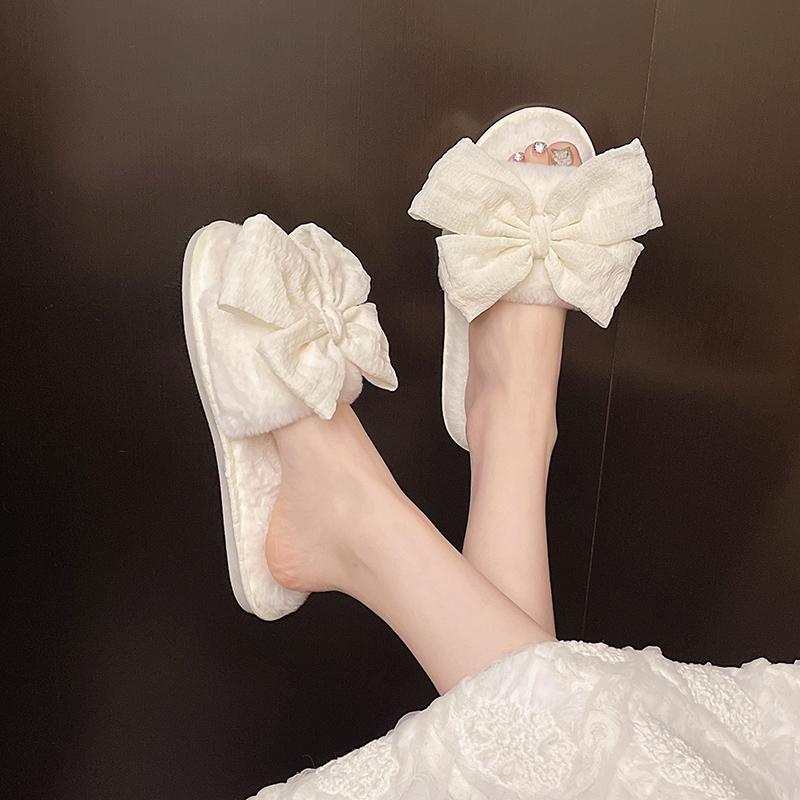 Lovely Fashion Slippers Female Slides Daily Flat Low Heels Shoes Woman Solid Heart Shaped Butterfly knot Winter Shoes Plus Size