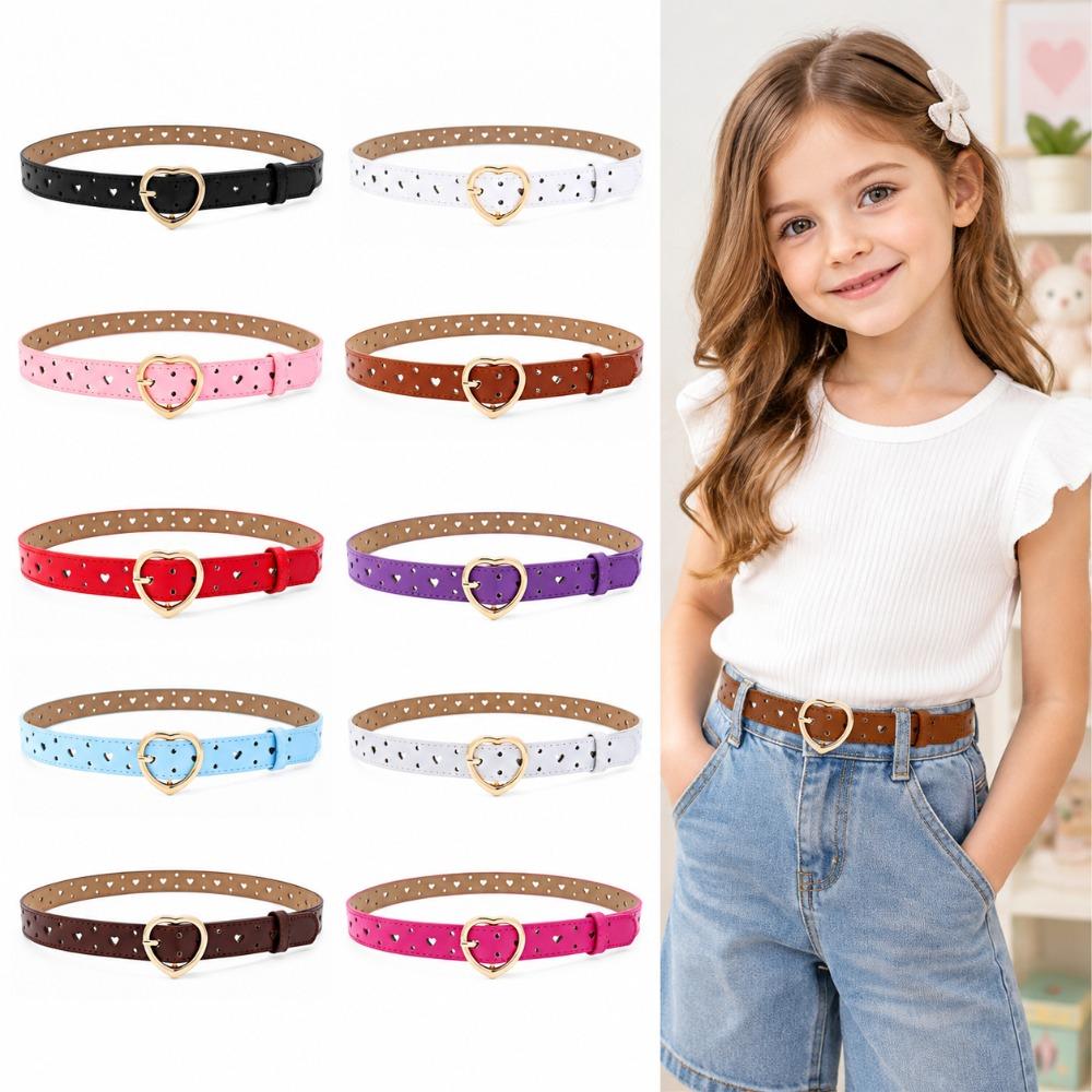 Faux Leather Buckle Belt Heart-shaped Pin Girls Dress Belt Youth Kids Waist Belt for Kids