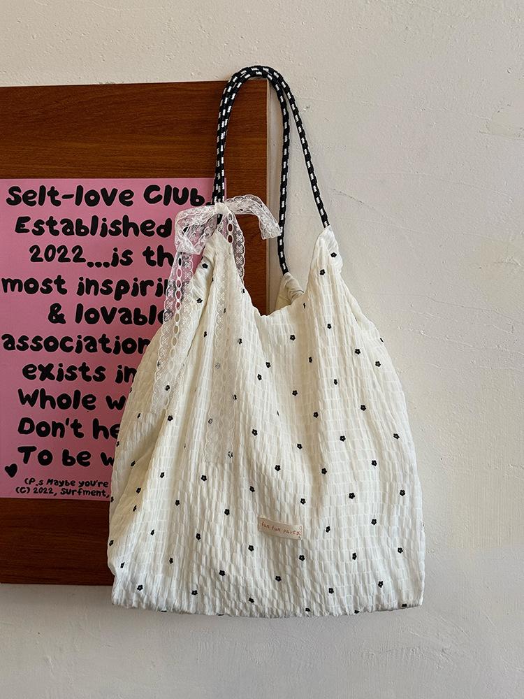 

Корейская холщовая сумка в горошек большой вместимости, новая повседневная сумка-тоут через плечо для通勤, нишевая универсальная сумка подмышку