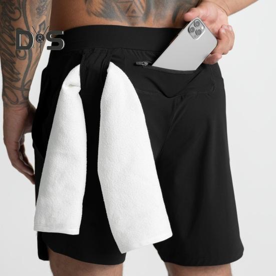 Herren-Shorts, einfarbiges Design, elastischer Bund, Kordelzug, lässige Shorts, doppellagig, schnelltrocknend, atmungsaktiv