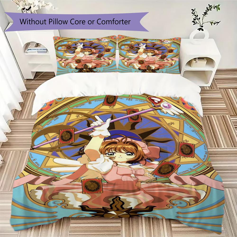 Cardcaptor Sakura Pattern Bedding uilt Set uilt Cover Pillowcase Home Decoration Birthday Gift (1 * duvet cover + 2 * pillowcase without core)