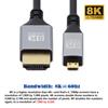 Xiwai 8K Micro HDMI HDTV na 4K Hyper Flexibilní Tenký Kabel pro Kamery a HDTV 2.1 Ultra-Tenký Kabel, 0,5 m Typ-A Typ-D,