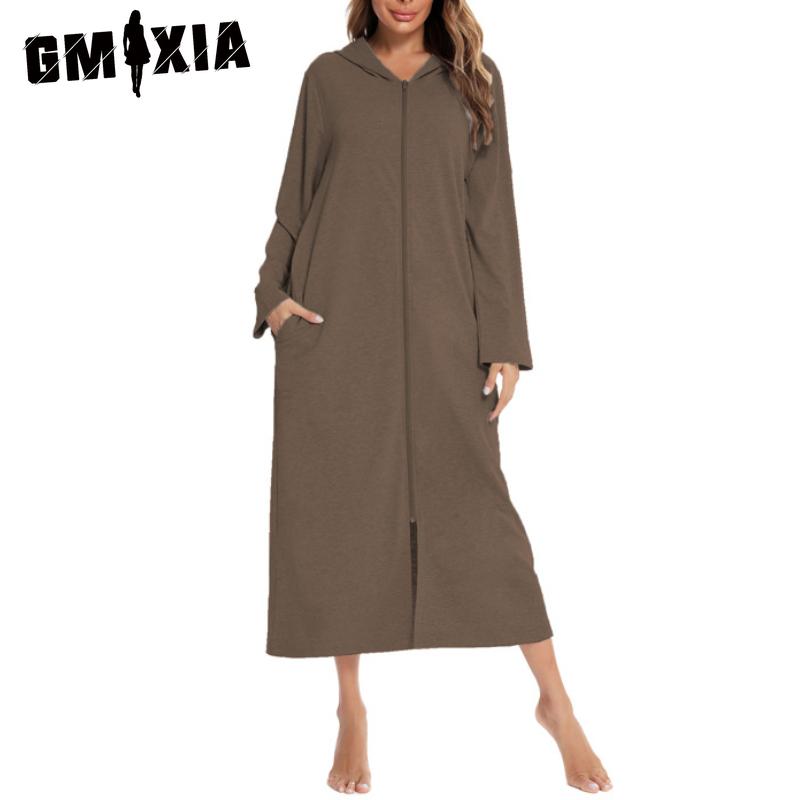GMXIA Zip Cardigan Spring, Autumn and Winter Pajamas Home Ladies Nightgowns