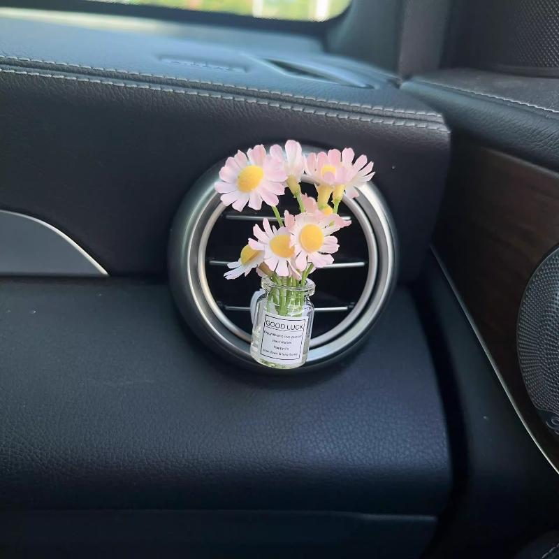 Car Center Console Air Outlet Simulated Flower Clips Ornaments Baby'S Breath Jasmine Vase For Girls Car Decorations