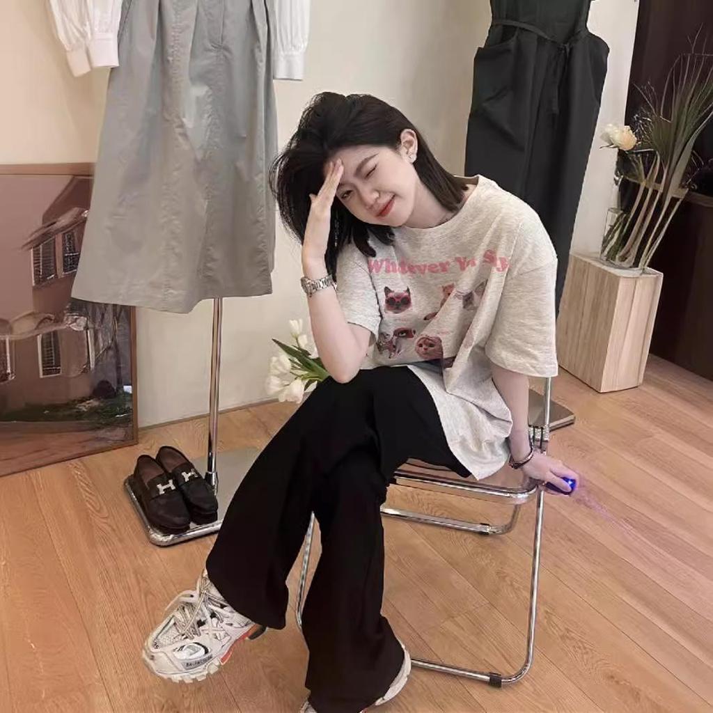 Plus Size Cotton Cartoon T-Shirt - Women's Trendy Short Sleeve Straight Shoulder Top