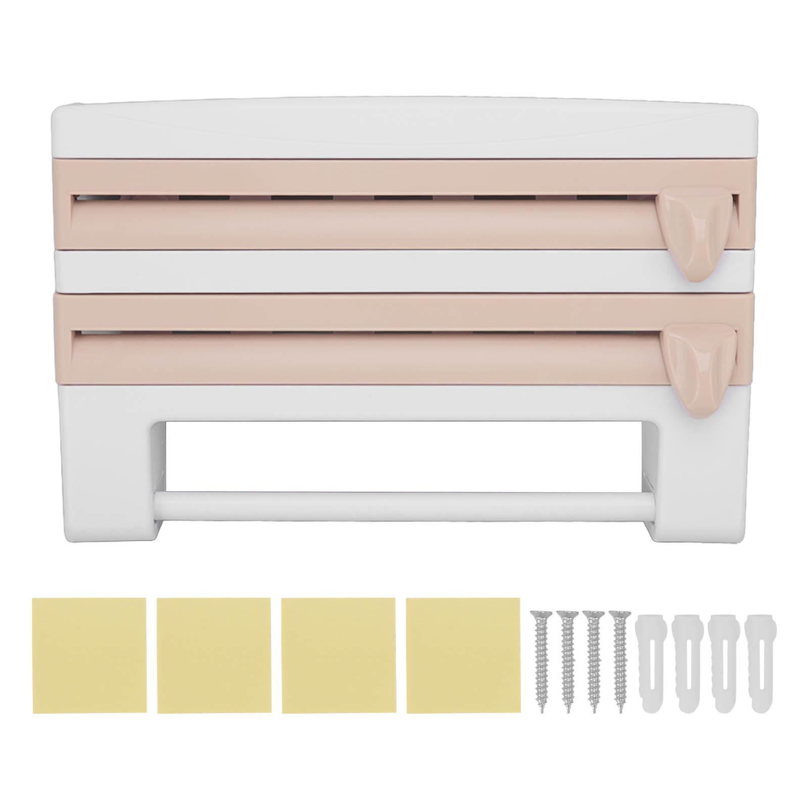 Cling Film Holder Wall Mount Multifunctional Cling Film Cutter with Screws for Kitchen Khaki cachi