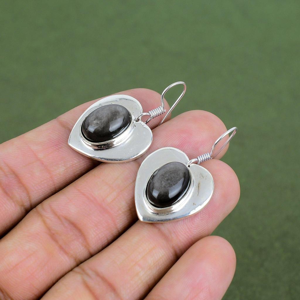 Silver Sheen Obsidian Earring 925 Sterling Silver Gemstone Earring Handmade Earrings Beautiful Silver Jewelry Gifts For Mom Stylish Earring