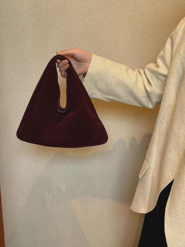 2024 Autumn/Winter TR Frosted Cowhide Triangle Shoulder & Messenger Bag: Retro Leather Handbag