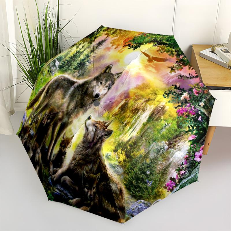 1pc lion Umbrella Portable Folding Umbrella Iron Frame Hole Bone Structure Outdoor Home Umbrella