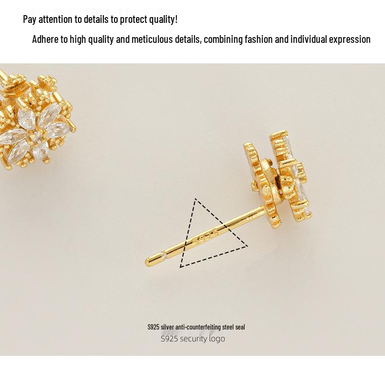 Banyan Tree S925 Silver Snowflake Earrings: Rotatable, Diamond-Studded, Luxury Winter Trend for Women.