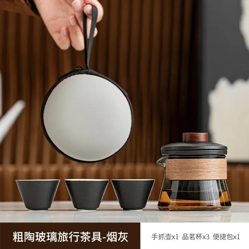 Exquisite Ceramic Outdoor Travel Tea Set One Pot Three Cups Storage Bag Set Portable Tea Pot and Cup Set Zen Tea Infuser