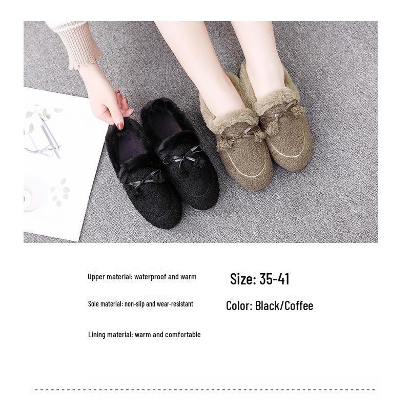 Damskie zimowe buty na płaskiej podeszwie, wyściełane aksamitem, z futerkiem - antypoślizgowe, ciepłe i pogrubione.