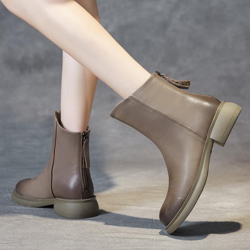 Autumn and winter new retro polished short boots women's handmade first-layer cowhide Martin boots comfortable and versatile women's shoes tide