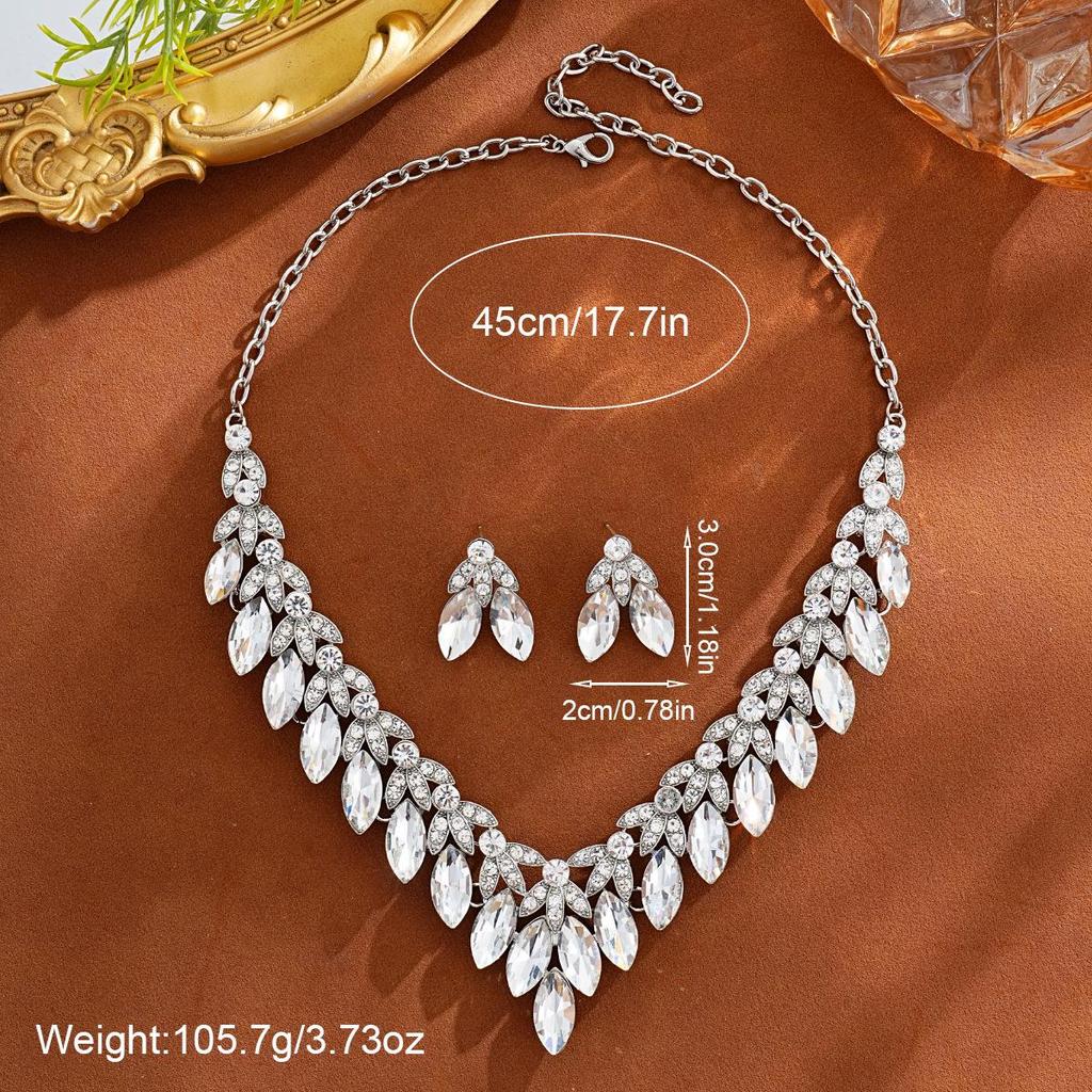 European & American Fashion Crystal Necklace and Earring Set: Bridal Wedding Jewelry Accessories