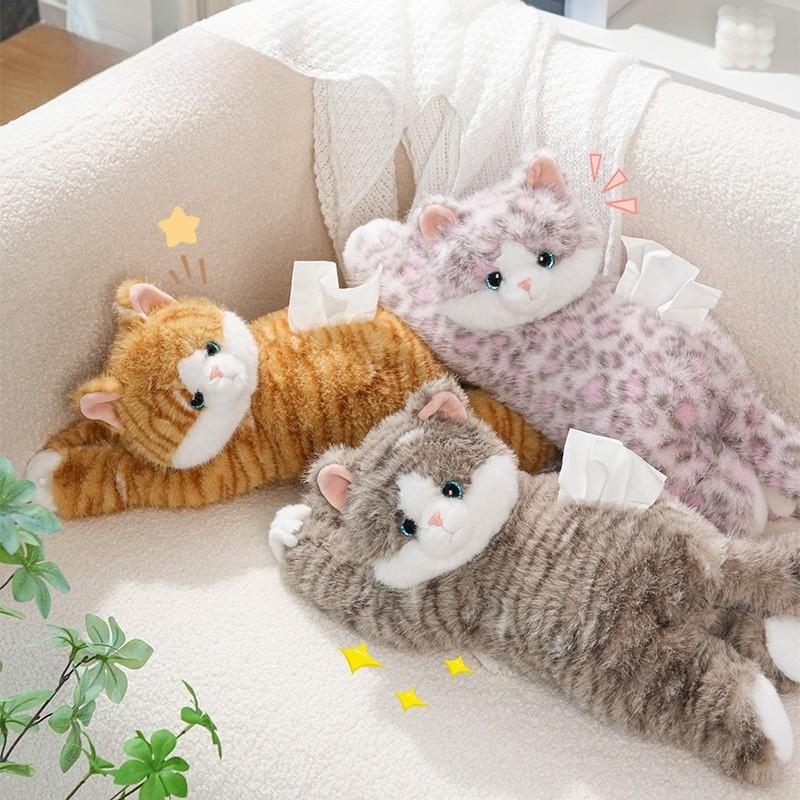 Plush Cat Car Tissue Holder With Embroidered Cartoon Design For Home Decor