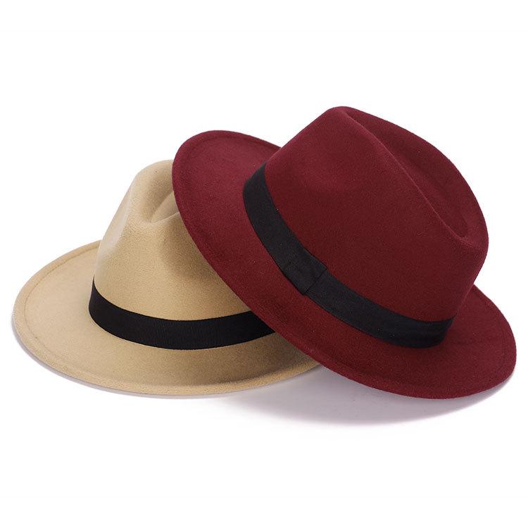 Zhen Yueqi Unisex Korean Style Jazz Fedora Hat, Wool-Blend, Wide Brim, Autumn/Winter.