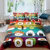 Japanese Sushi King Queen Duvet Cover Little Cat Bedding Set Novelty Cartoon Pet Animal Japan Food White Polyester Quilt Cover