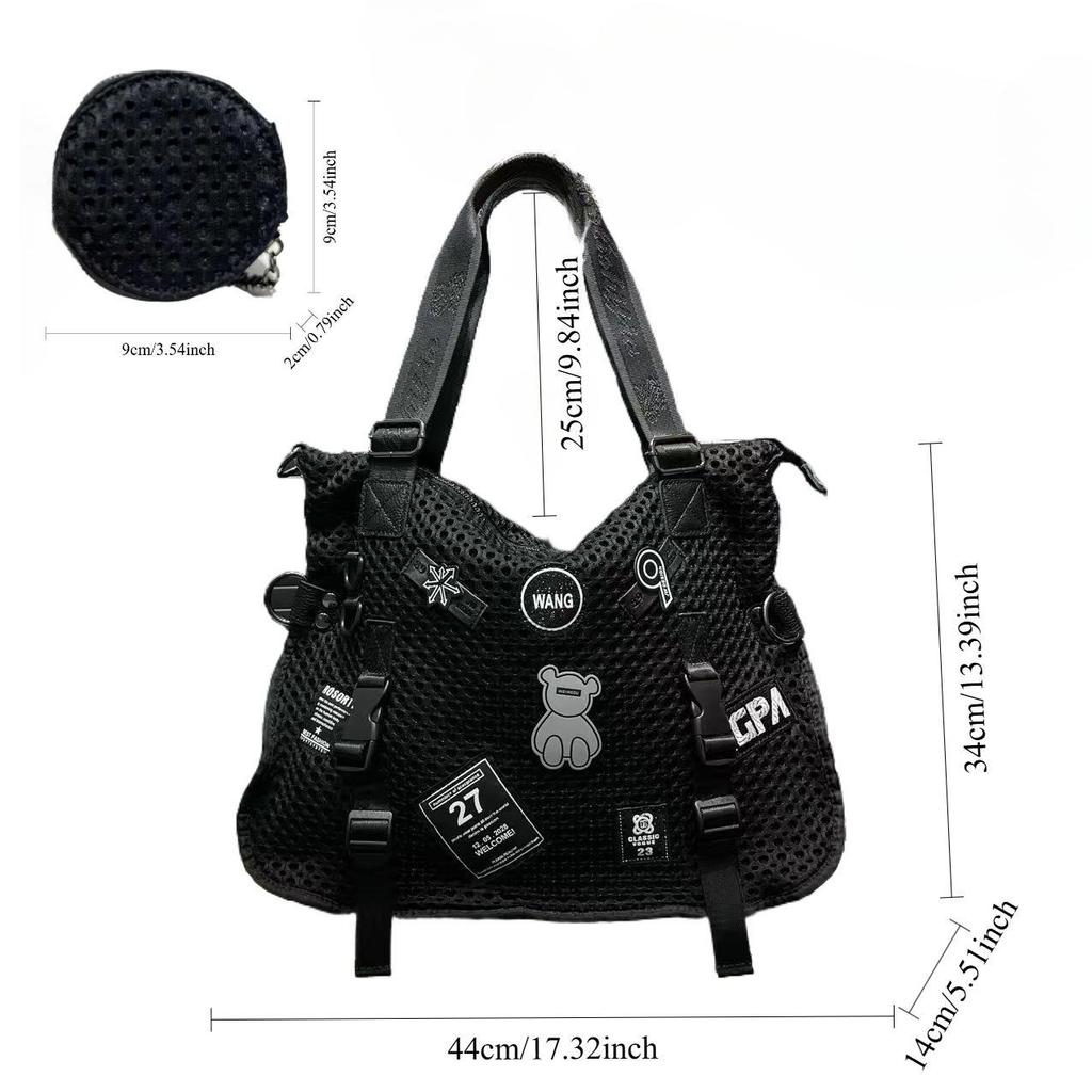 Damen Nylon Netz Personalisierte Tragetasche Große Kapazität Retro Patchwork Stoff Umhängetasche