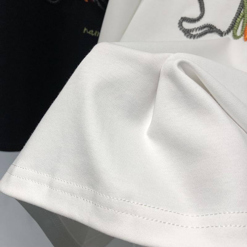 Plus Size Embroidered Puppy Cotton Short Sleeve T-Shirt for Women - Summer 2025 Loose Fit