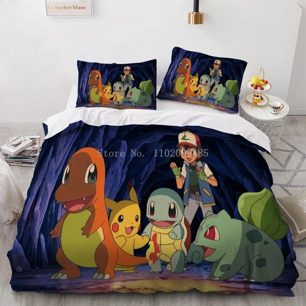 Pokemon Pikachu Quilt Cover Package Comforter Cover Full Size Twin Size King Size Size Children Kids Bedroom Bedclothes Bed Linen Package Decoration