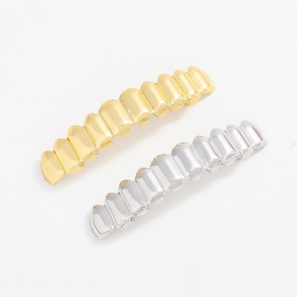Factory Hot Sell Gold Silver Metal Color Plating Hip Hop Iced Out Brass Ten Piece Smooth Surface Teeth Grillz