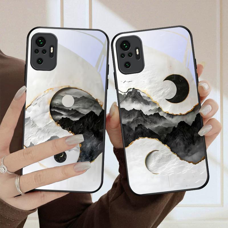 Snow Mountain Cluster For Redmi Note 8 9 9S 12S 10 Pro 11 12 13 Pro+ 14 Pro K60 Ultra 13C 14C A3 12 13 Black Glass Phone Case