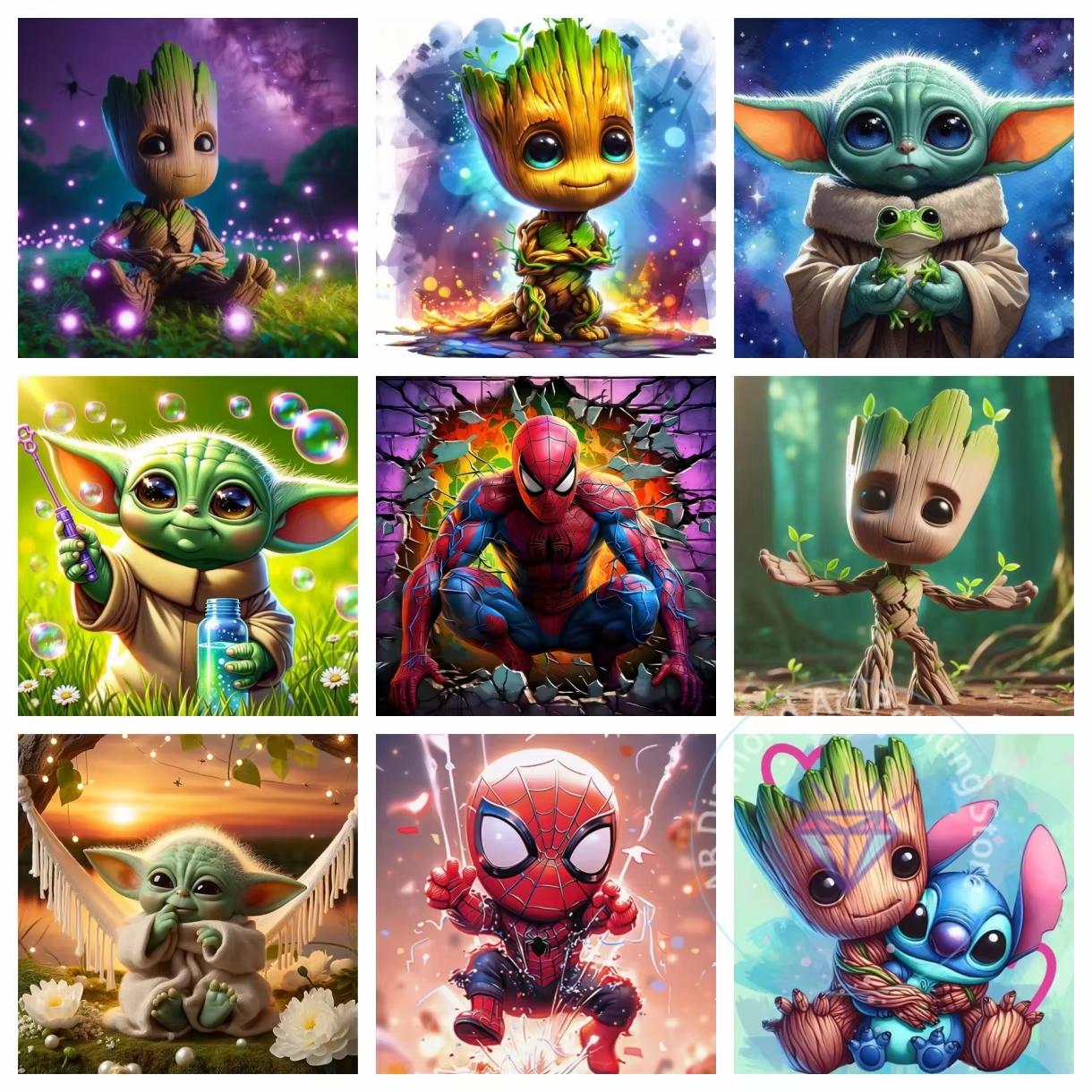 

Groot Spider Man AB Diamond Painting Kit 5D DIY Diamond Вышивка Ручная работа Искусство Детский подарок Поделки Украшение дома Round 20x20cm