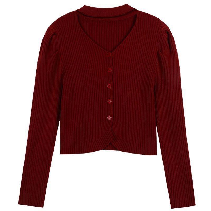 

Beautiful shirt with fashionable cardigan design sense chic pure desire sexy hot girl top bottoming shirt female tide average size [recommended 80-60kg] бордовый