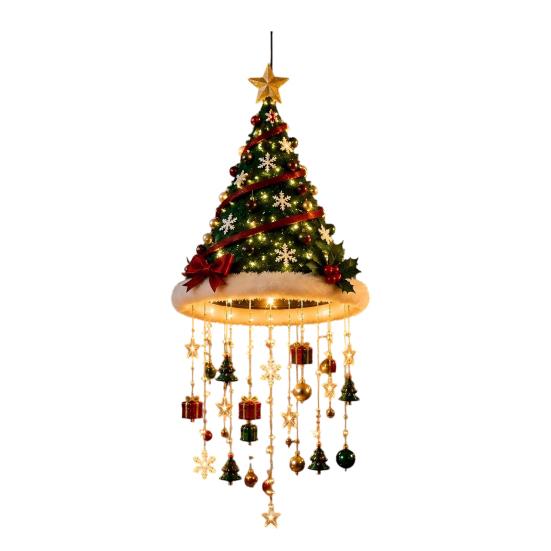 Festliche Veranda-Eingangsdekorationen Weihnachtsbaum-Hängeornament mit LED-Lichtern Beleuchteter Anhänger Stern-Topper Leuchtend für Innenbereich Terrasse Weihnachten für