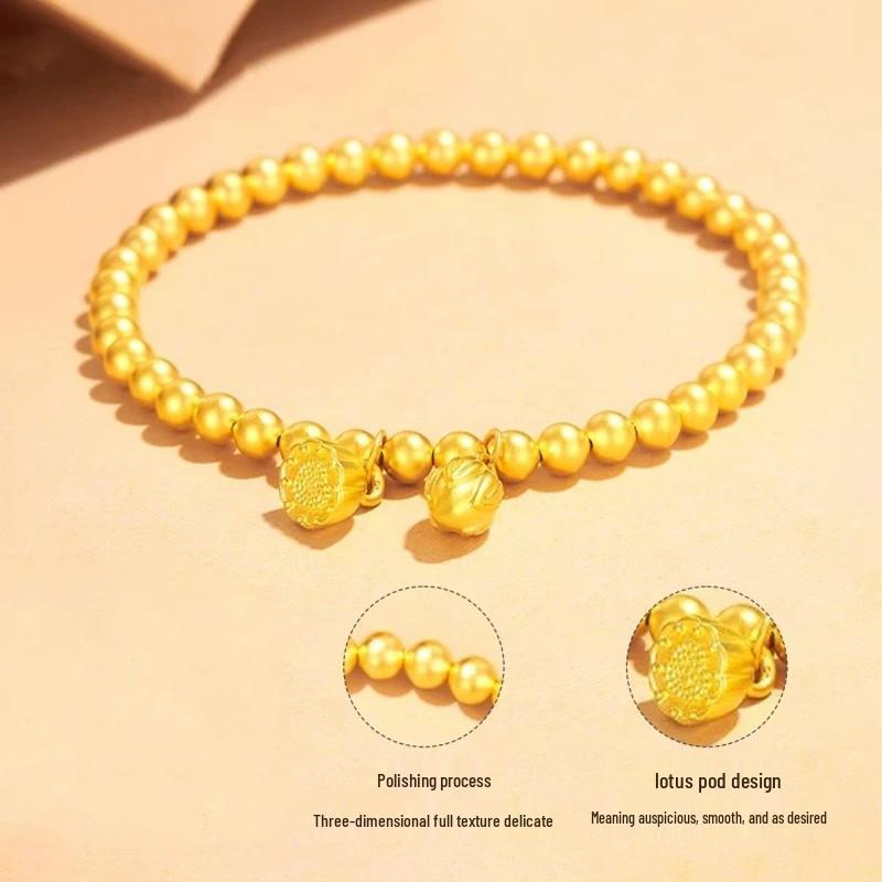 Two Lives of Joy Lotus Pod Gold Bead Bracelet - Simulated Gold Ancient Method, Versatile and Elegant Commuter Accessory