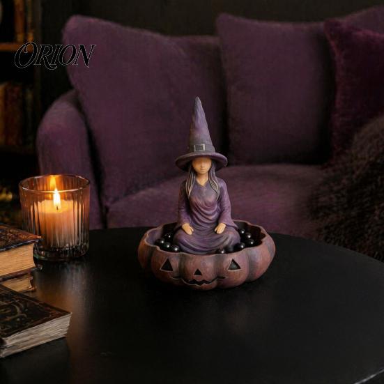 Witch Desktop Organizer Meditating Jewelry Tray, Vintage Gothic Resin Decorative Storage Trinket Dish Dish, Mysterious Zen for Keys Trinkets