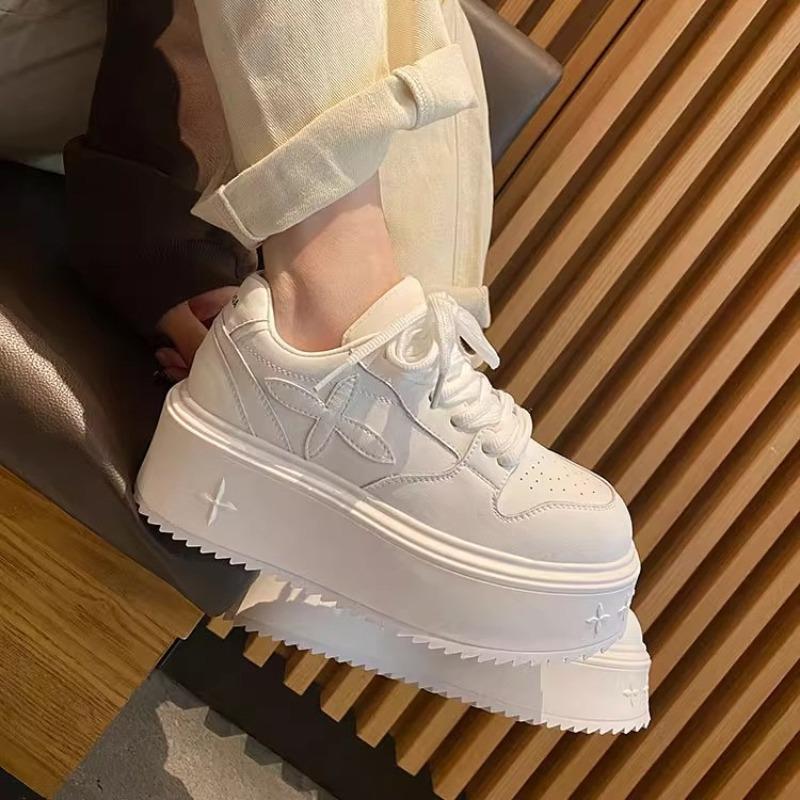 Autumn New Thick-soled High-heeled Board Shoes, Muffin Shoes, Casual Shoes, Small People Increase Height, Small White Shoes, Women's Campus Style