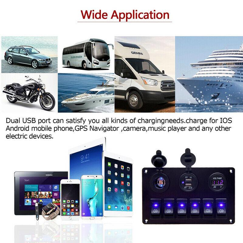 6-gangový spínač ovládacího panelu Led Rocker Breaker Auto Marine Boat Truck okruh