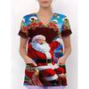 Womens V-Neck Short Sleeve Nursing Scrub Top With 3D Cartoon Print Comfortable Workwear Casual Medical Uniform