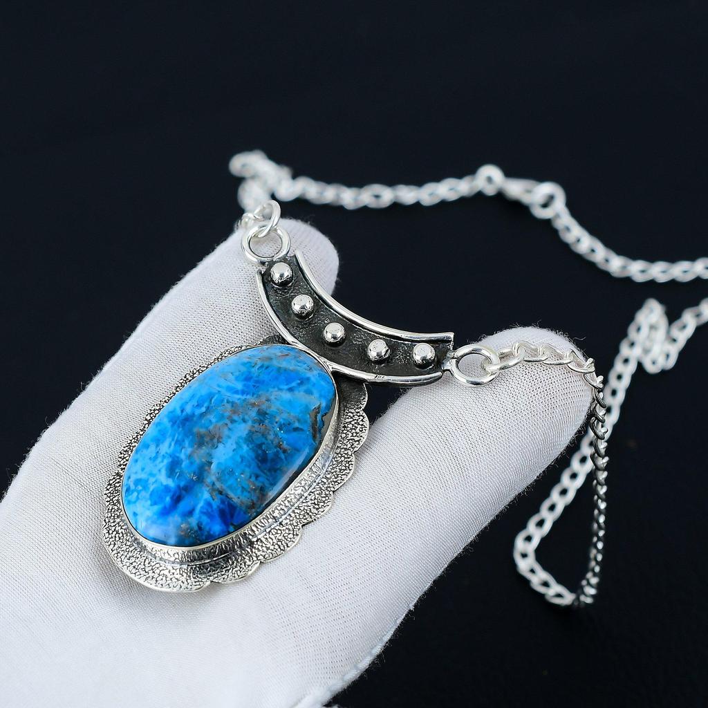 Collana Apatite Blu Neon, Pietra Preziosa Apatite, Collana in Argento Sterling 925, Gioielli Apatite Naturale Per Donne, Collana Apatite Per Regali