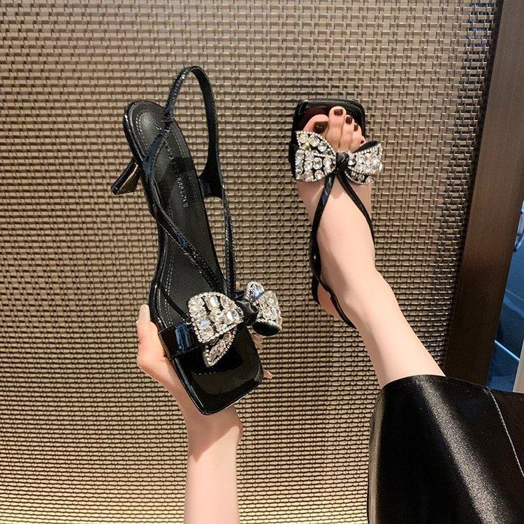One Word with Internet Celebrity Sandals Women 2025 New Summer Versatile Fashion Sexy Style Black Sandals High Heels Stiletto