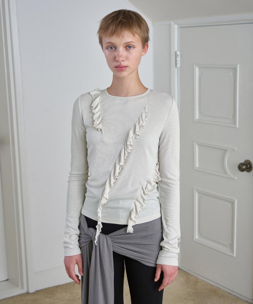 Simeteuligpeosenteu Asymmetric Ruffled Long Sleeve / Ash Beige