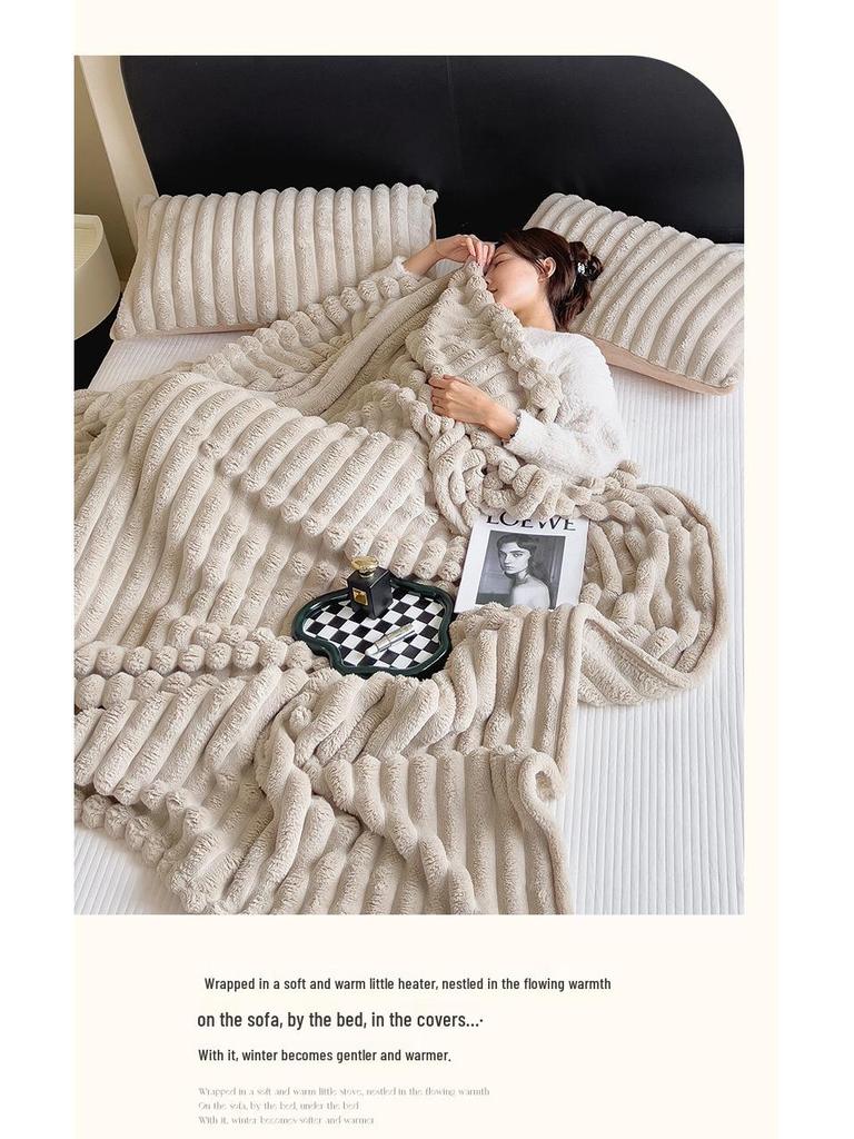 Plush Faux Rabbit Fur Blanket - Thick, High Gram Weight, Solid Color Flannel Baby Velvet