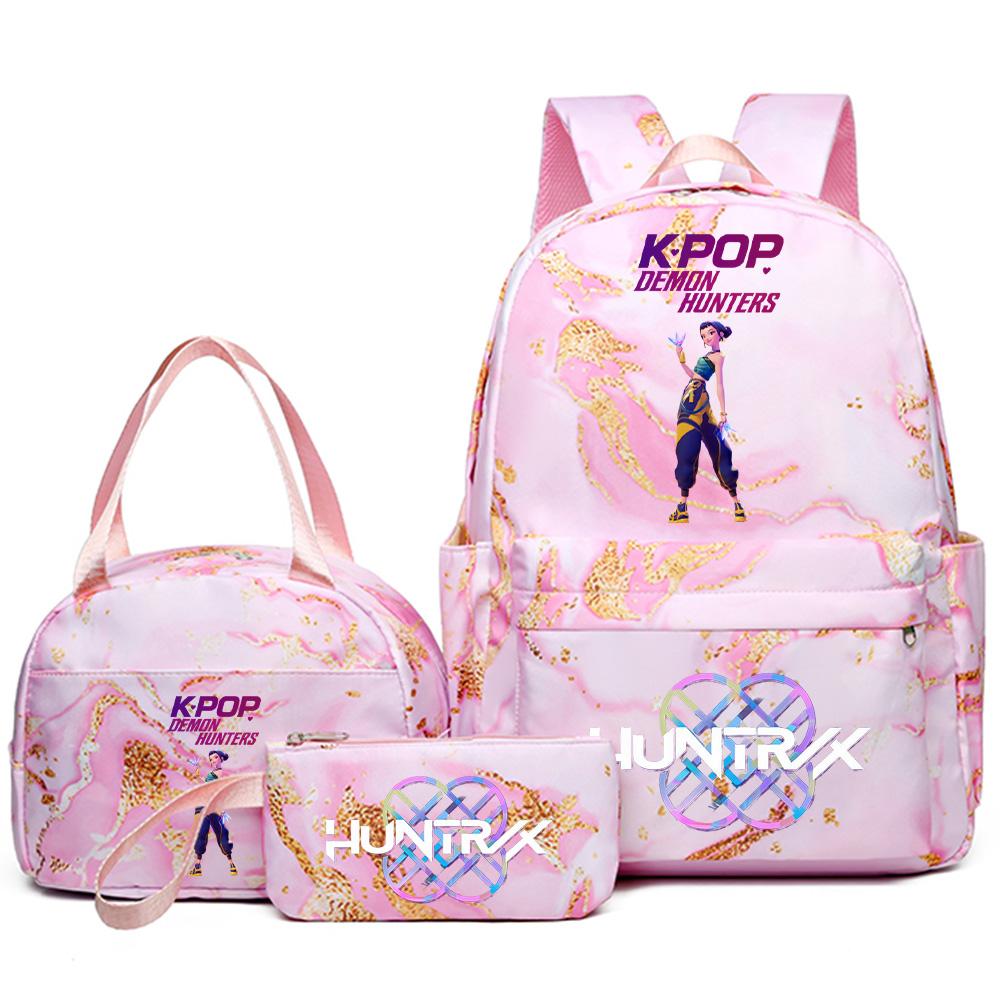 3Pcs/set Anime Cartoon Kpop Printed Backpack with Handbag Pencil Case for Teenager Student Girl Boy Bookbag Schoolbag Women Large Capacity Travel Bag