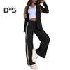 2 Pcs/Set Lady Formal Coat Pants Set Turn-down Collar Long Sleeves Jacket Loose Striped Wide Leg Trousers Casual Daily Wear Commuting Outfit