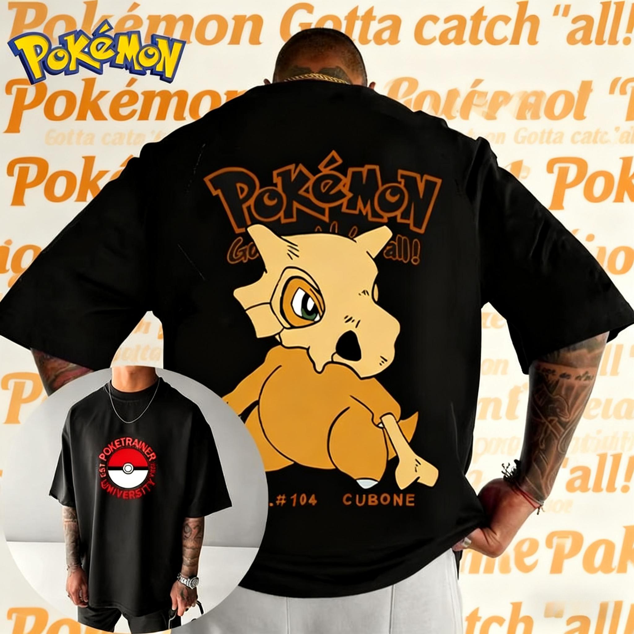 

2025 Summer Pokémon Anime Cubone Brand 100Pure Cotton Printed Tshirt Men Harajuku Loose Casual Versatile Shortsleeved Y2k 4XL