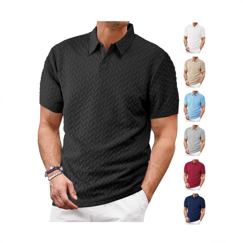 Men's summer new lapel jacquard thin short-sleeved men's casual sports polo shirt