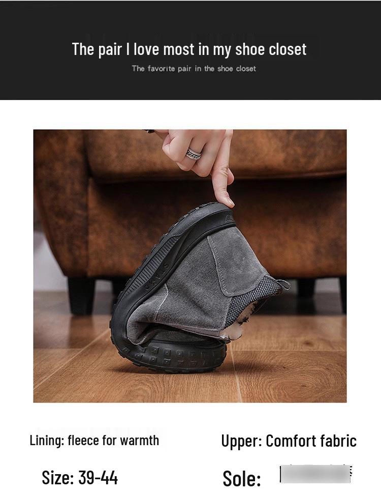 Men's Winter Thick-Soled Cotton Snow Boots, Plus Velvet Warm Slip-On Platform Short Boots