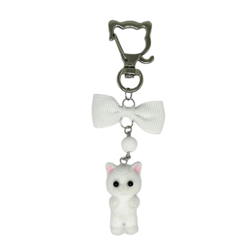 

Cute Cat Keychain Pendant Lovely Cat Keychain Ornaments Soft Bowknot Key Holder Perfect for Car Key and DIY Jewelry 1 белый