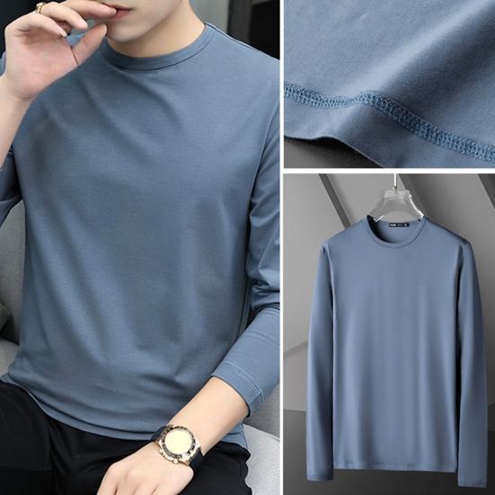 Spring Autumn Men Fitness Top Slim Fit Round Neck Stretchy Long Sleeves Solid Color Pullover Fitness Sport Top Winter Bottoming Clothes