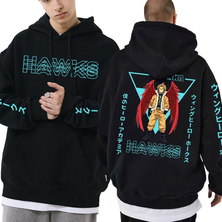 Heißes Anime My Hero Academia Hawks Grafikdruck Kapuzenpullover Herren Damen Lässiger Hoodie Harajuku Unisex Sweatshirt Trendiges Lockeres Streetwear