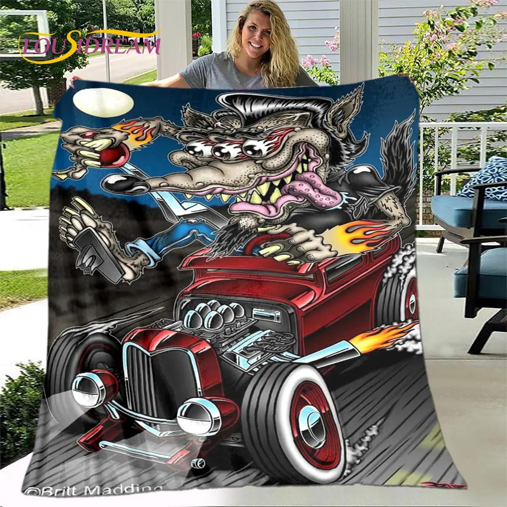 Funny Rat Fink Cartoon Soft Plush Blanket,Flannel Blanket Throw Blanket for Living Room Bedroom Bed Sofa Picnic Cover Bettdecke
