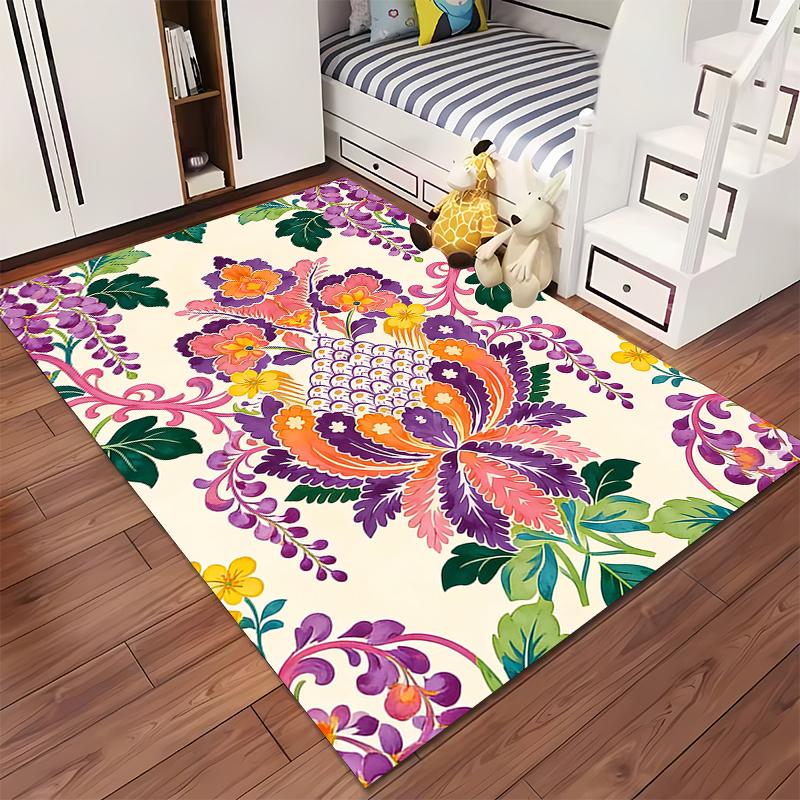 Floral Pattern Living Room Carpet with Vibrant Colors and Exotic Style Suitable for Use As an Anti-slip for Living Room Bedroom Sofas